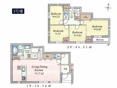 横浜市港北区篠原町　新築一戸建　6380万円　3号棟