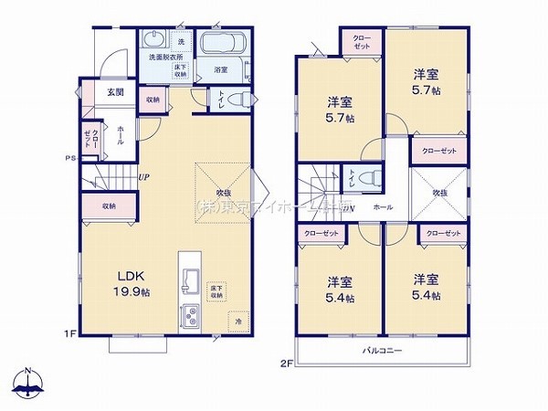 国立市西3丁目　新築一戸建て　5780万円　2号棟